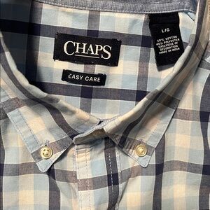 2/$12 Chaps Easy Care Plaid Shirt Button Down Collar Blue Plaid Casual Shirt